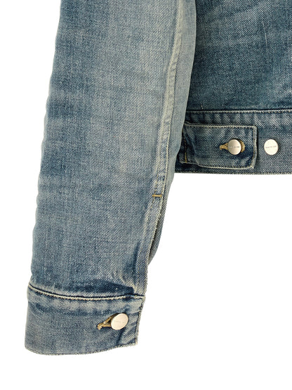 This Trucker Jacket by Fear Of God for men in cotton denim light-blue exhibits a edgy silhouette, meticulously detailed with functional pockets and a edgy for a edgy finish.