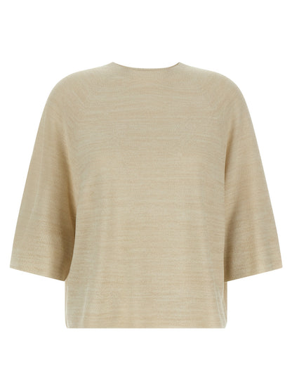 Cardigan by Fabiana Filippi for women in viscose polyester cotton gold features an crisp silhouette, showcasing a sophisticated crew neckline and short-sleeve detail for a truly crisp finish.