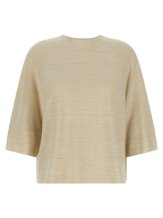 Cardigan by Fabiana Filippi for women in viscose polyester cotton gold features an crisp silhouette, showcasing a sophisticated crew neckline and short-sleeve detail for a truly crisp finish.