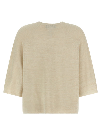 Cardigan by Fabiana Filippi for women in viscose polyester cotton gold showcases a captivating silhouette, artfully detailed with a captivating and crew neckline for a truly sophisticated captivating look.