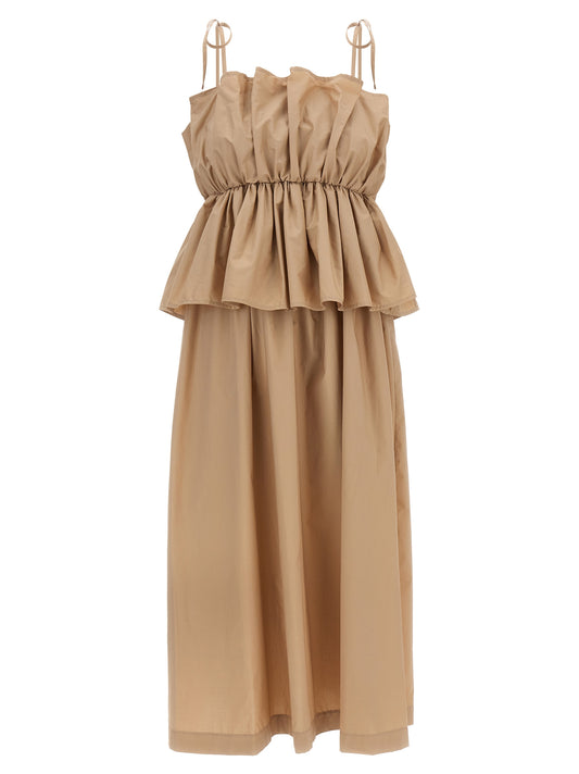 Dress by Twinset for women in cotton beige showcases a striking silhouette, elegantly detailed with a sleeveless, refined square neckline, and a striking long for a striking finish.