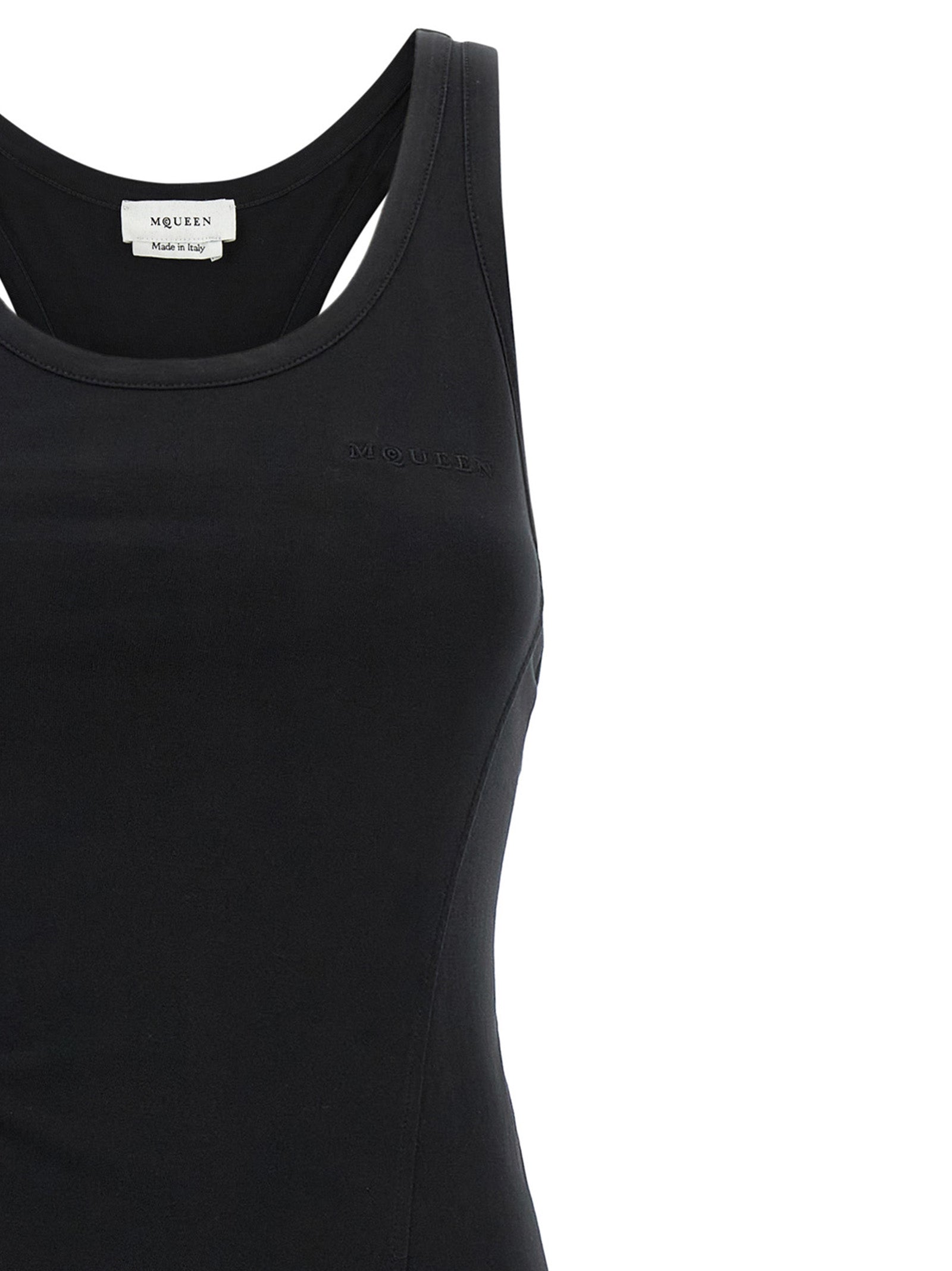 Dress by Alexander McQueen for women in cotton black presents a sinuous silhouette, showcasing a sophisticated and detailed with a sinuous long for a refined finish.