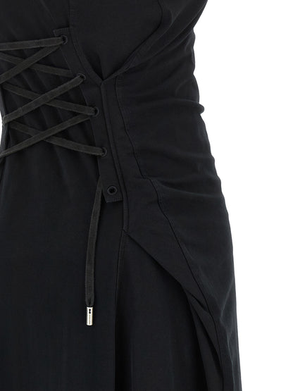 Dress by Alexander McQueen for women in cotton black features an eye catching silhouette with a sophisticated , elegant , and a refined long for a eye catching aesthetic.