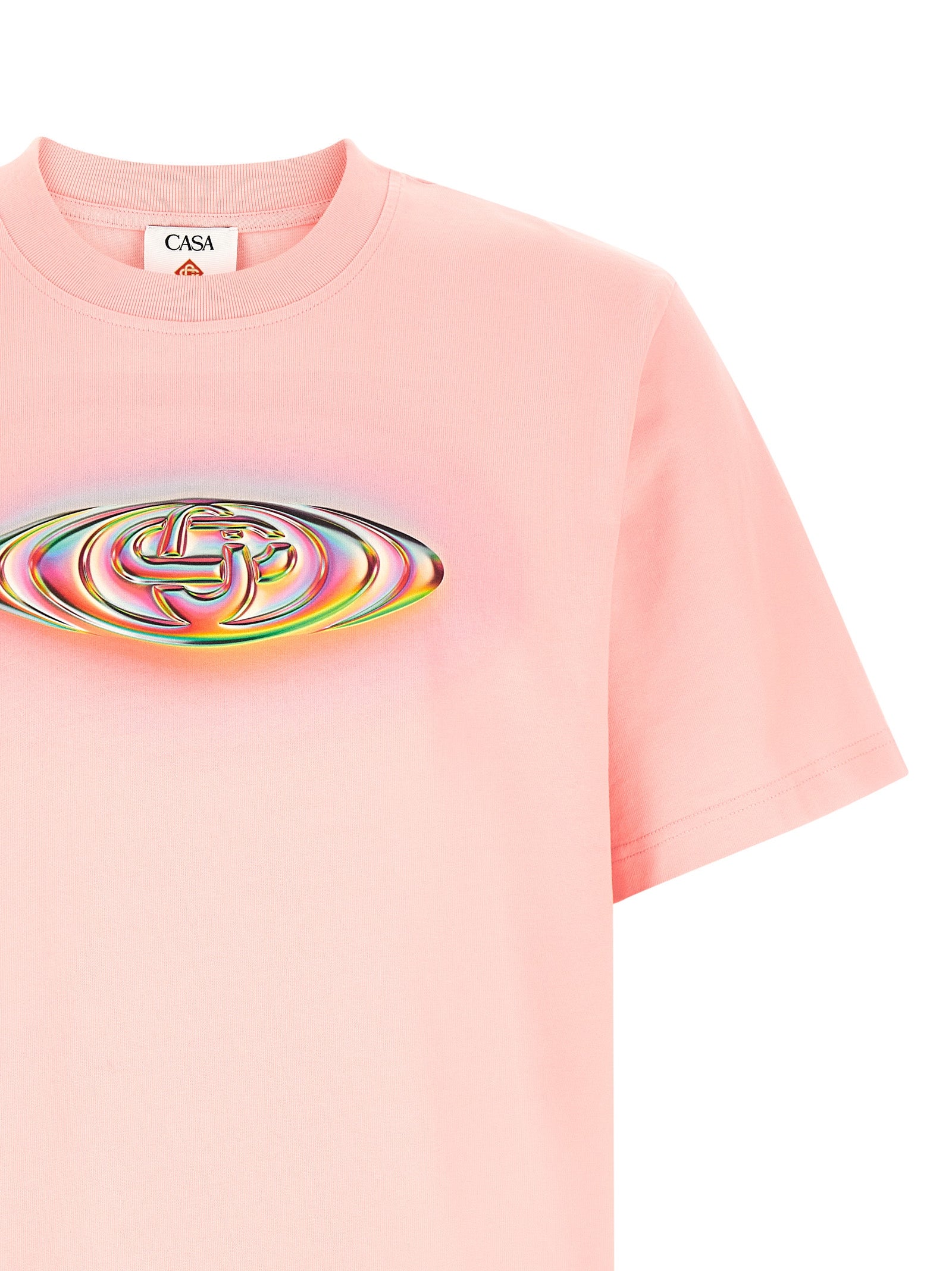 T-Shirt by Casablanca for men in organic cotton multicolor, pink & print features a plush silhouette, showcasing a sophisticated and for a truly plush finish.