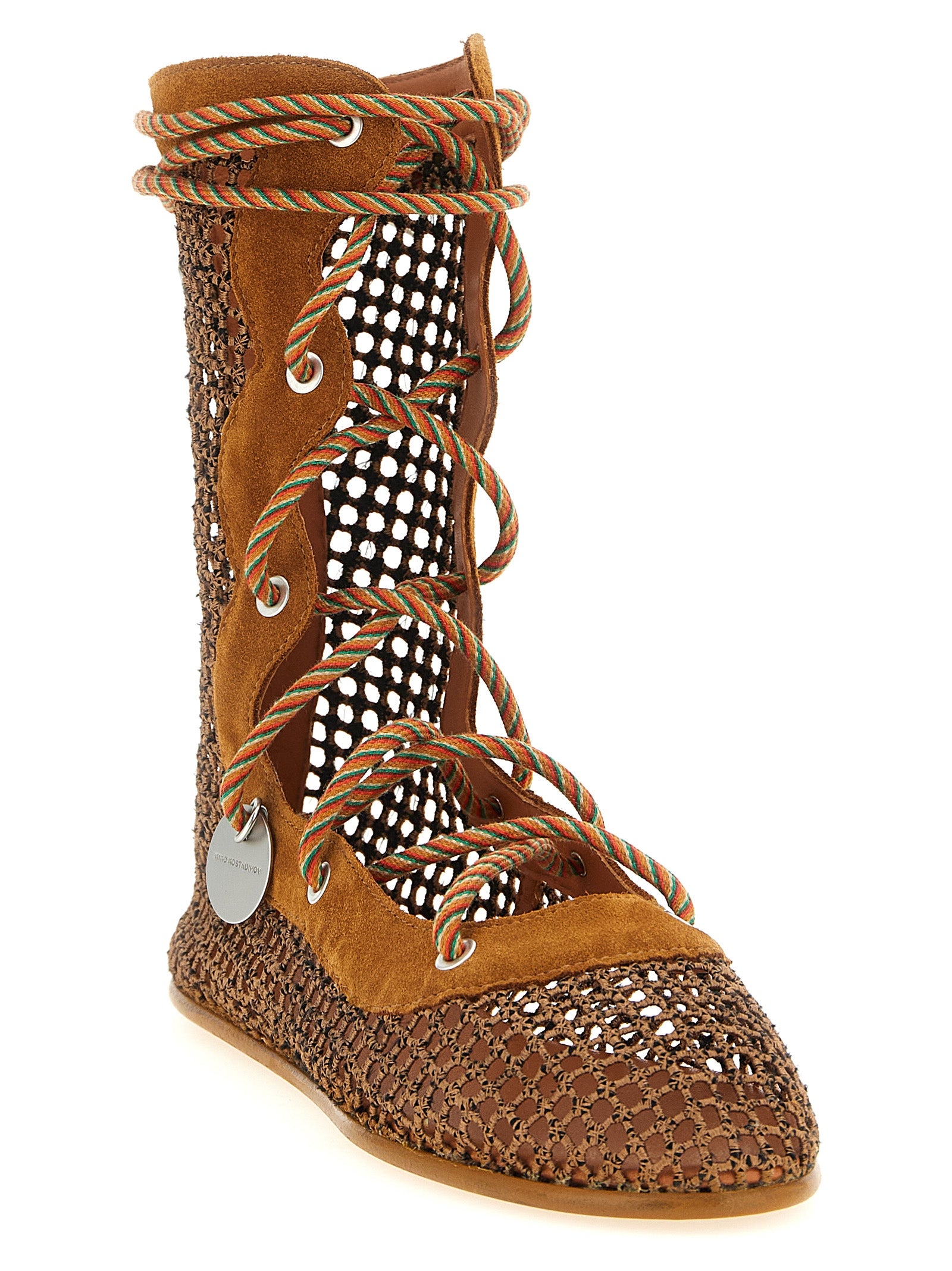 Ankle Boots by Kiko Kostadinov for women in polyester suede leather & mesh brown & multicolor features an dynamic silhouette, showcasing the dynamic Women's Polyester Suede Leather & Mesh Ankle Boots design with its distinctive and elegant almond toe style.