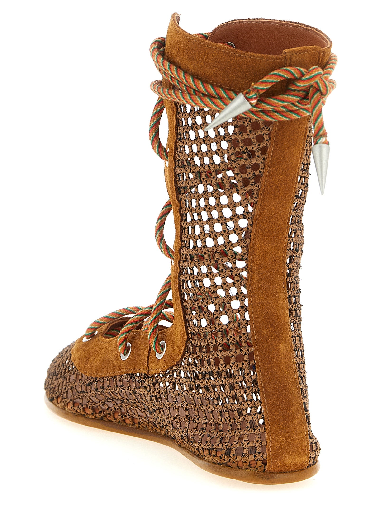 Ankle Boots by Kiko Kostadinov for women in polyester suede leather & mesh brown & multicolor features an avant-garde Women's Polyester Suede Leather & Mesh Ankle Boots silhouette, defined by a sophisticated and a avant-garde almond toe style.
