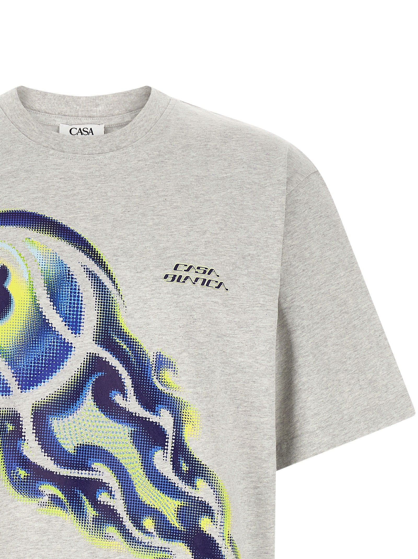 T-Shirt by Casablanca for men in organic cotton gray & print showcases a unassuming silhouette, artfully detailed with a refined crew neckline and unassuming for a sophisticated, contemporary look.