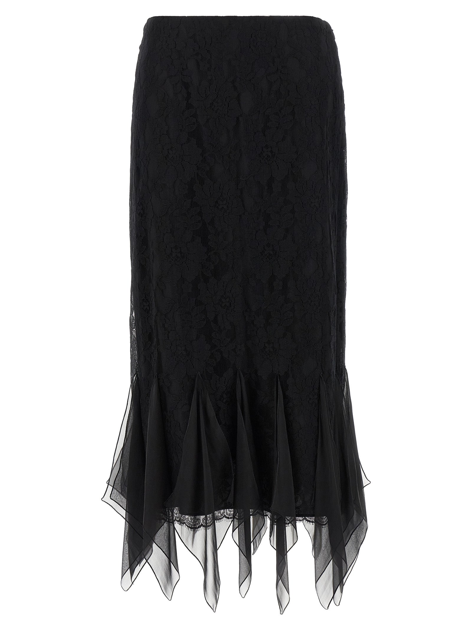 Skirt by Valentino Garavani for women in polyamide cotton chiffon black features a captivating silhouette, showcasing the captivating Women's Flared Asymmetrical Polyamide Cotton Chiffon Midi Skirt design with a sophisticated midi for a captivating look.