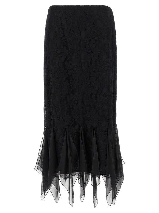 Skirt by Valentino Garavani for women in polyamide cotton chiffon black features a captivating silhouette, showcasing the captivating Women's Flared Asymmetrical Polyamide Cotton Chiffon Midi Skirt design with a sophisticated midi for a captivating look.