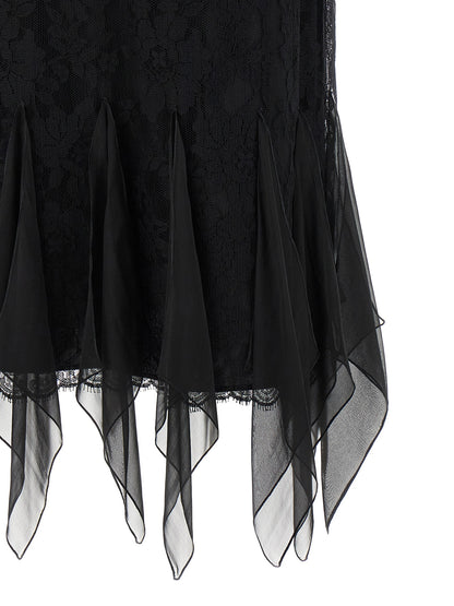 Skirt by Valentino Garavani for women in polyamide cotton chiffon black showcases a dramatic silhouette, artfully capturing the essence of the Women's Flared Asymmetrical Polyamide Cotton Chiffon Midi Skirt in a dramatic midi cut for a refined look.