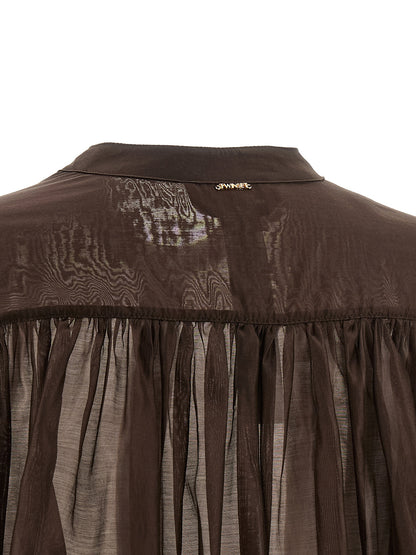 Blouse by Twinset for women in polyester brown & transparent showcases a sharp silhouette, elegantly detailed with a sharp and sharp .