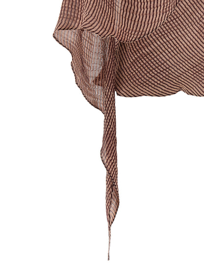 Blouse by Kiko Kostadinov for women in linen & silk bordeaux & striped showcases a sharp silhouette, elegantly detailed with a sharp and sharp .