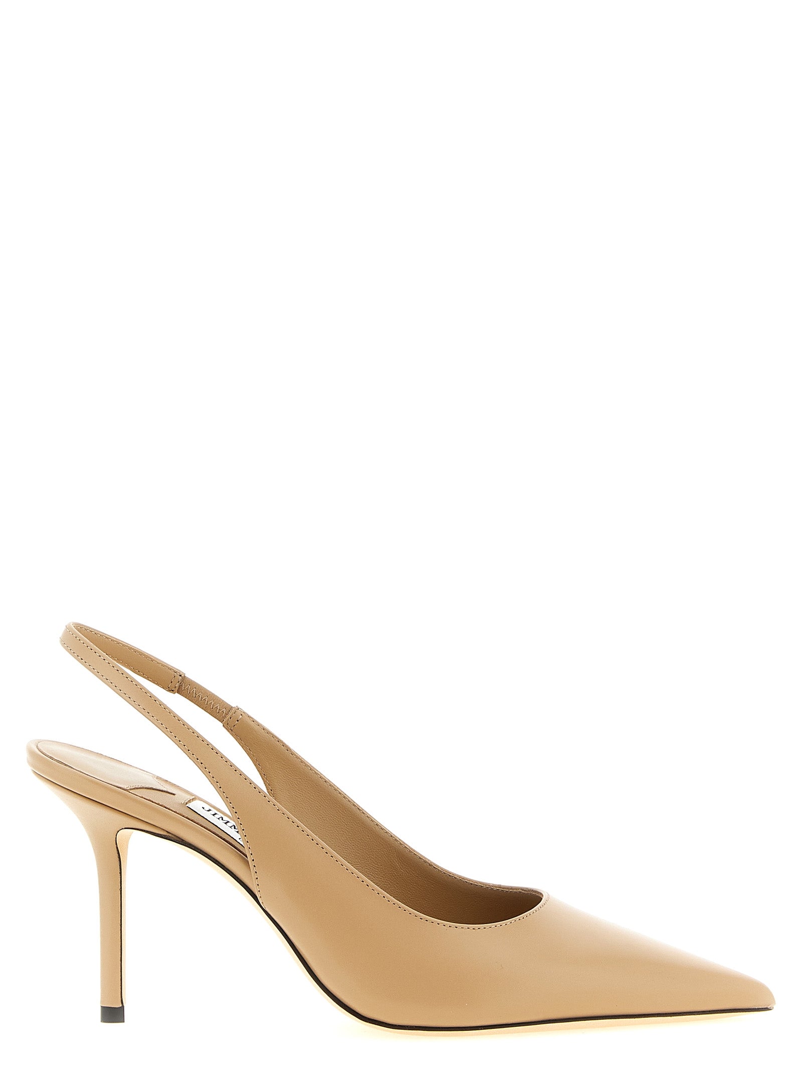 High-Heel Stiletto Slingback Pumps Heels by Jimmy Choo for women in leather & satin beige features a effortlessly chic Women's Leather & Satin High-Heel Stiletto Slingback Pumps Heels design with a sophisticated stiletto high-heel and elegant pointed toe style.
