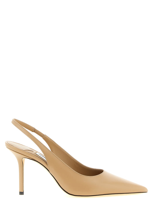 High-Heel Stiletto Slingback Pumps Heels by Jimmy Choo for women in leather & satin beige features a effortlessly chic Women's Leather & Satin High-Heel Stiletto Slingback Pumps Heels design with a sophisticated stiletto high-heel and elegant pointed toe style.