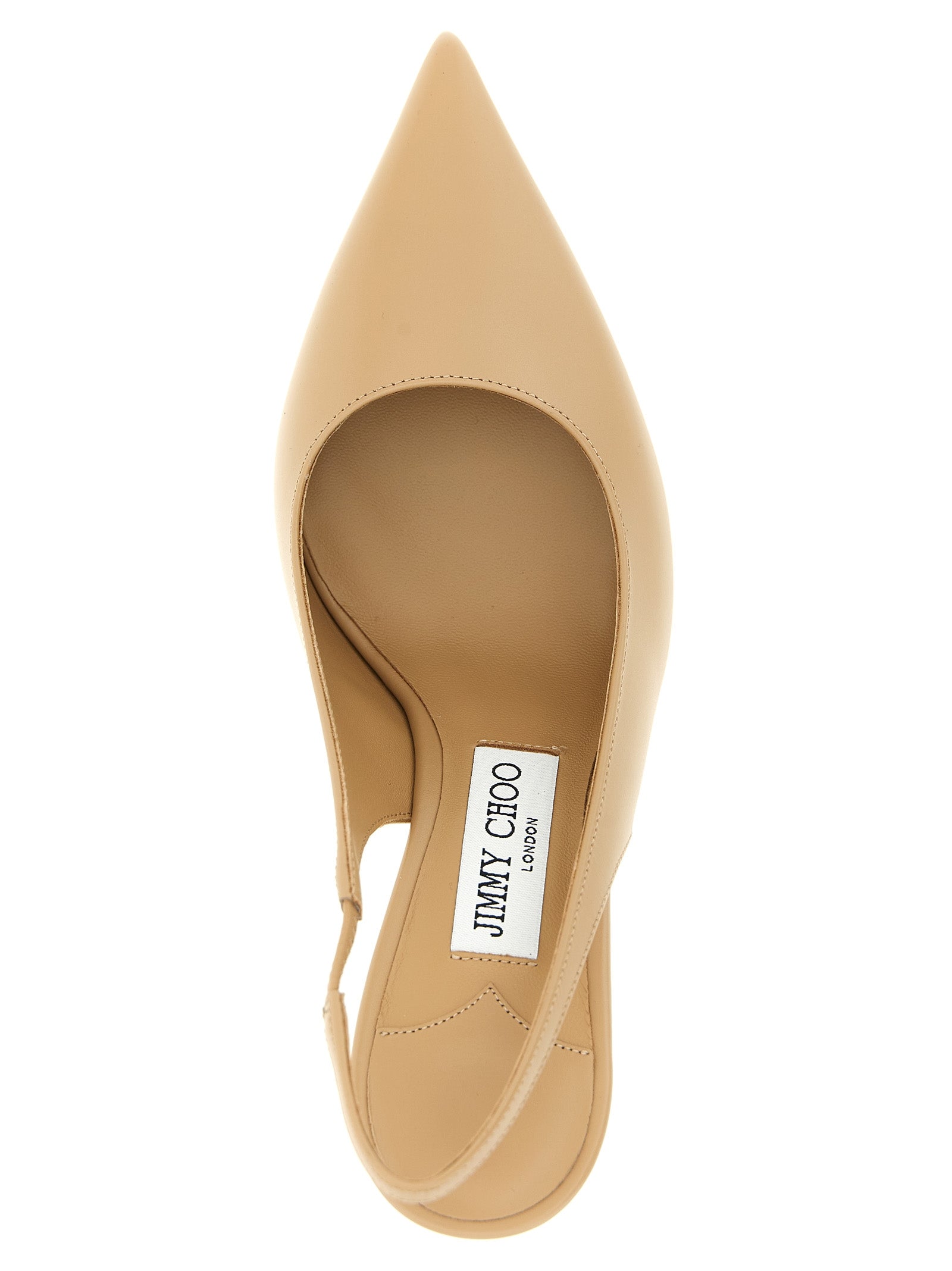 High-Heel Stiletto Slingback Pumps Heels by Jimmy Choo for women in leather & satin beige features an captivating silhouette, showcasing the elegant Women's Leather & Satin High-Heel Stiletto Slingback Pumps Heels design with a stiletto high-heel and a sophisticated pointed toe style.