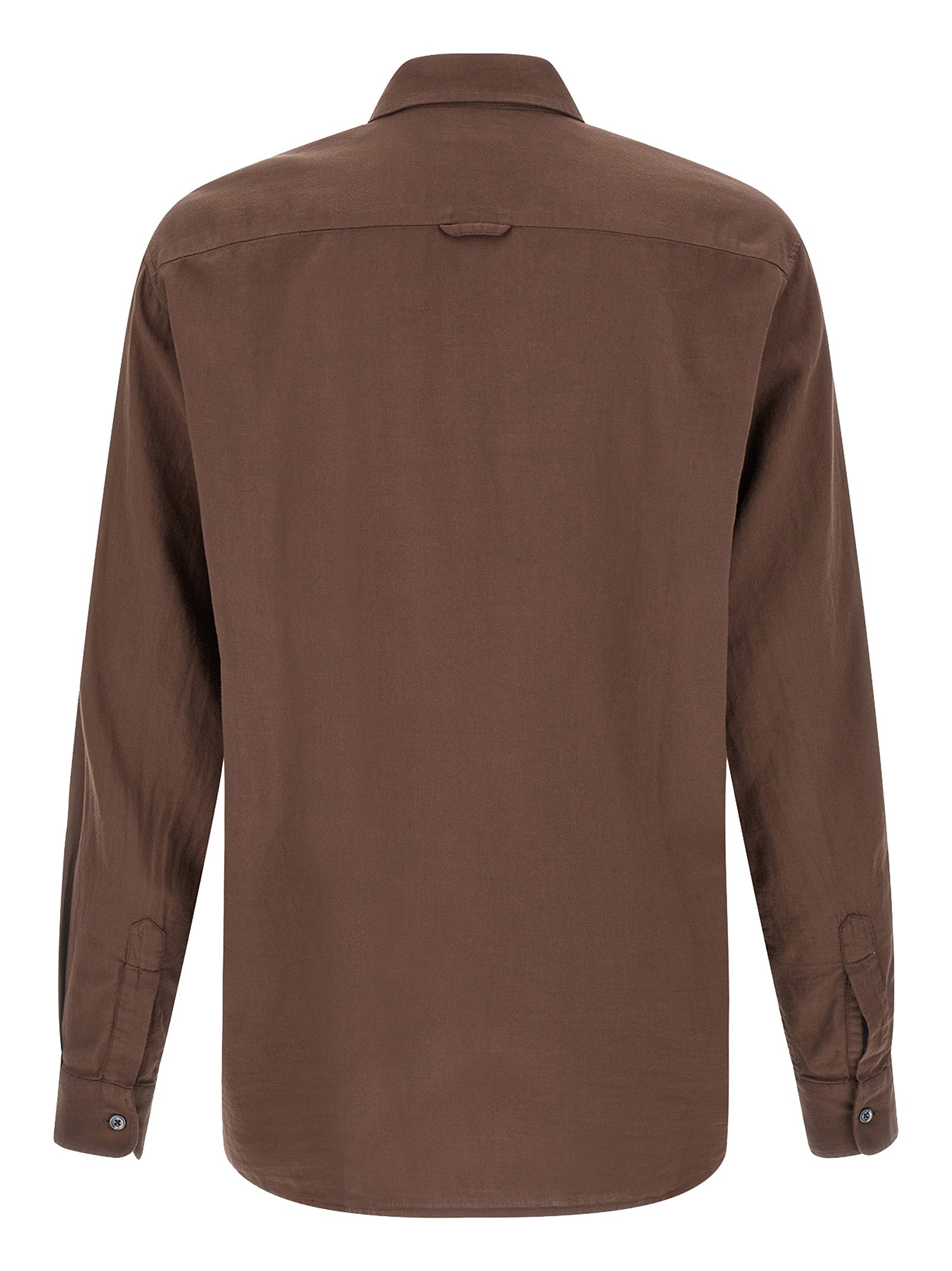 Shirt by CELLAR DOOR for men in cotton brown features an architectural silhouette with a refined and elegant for a architectural look.