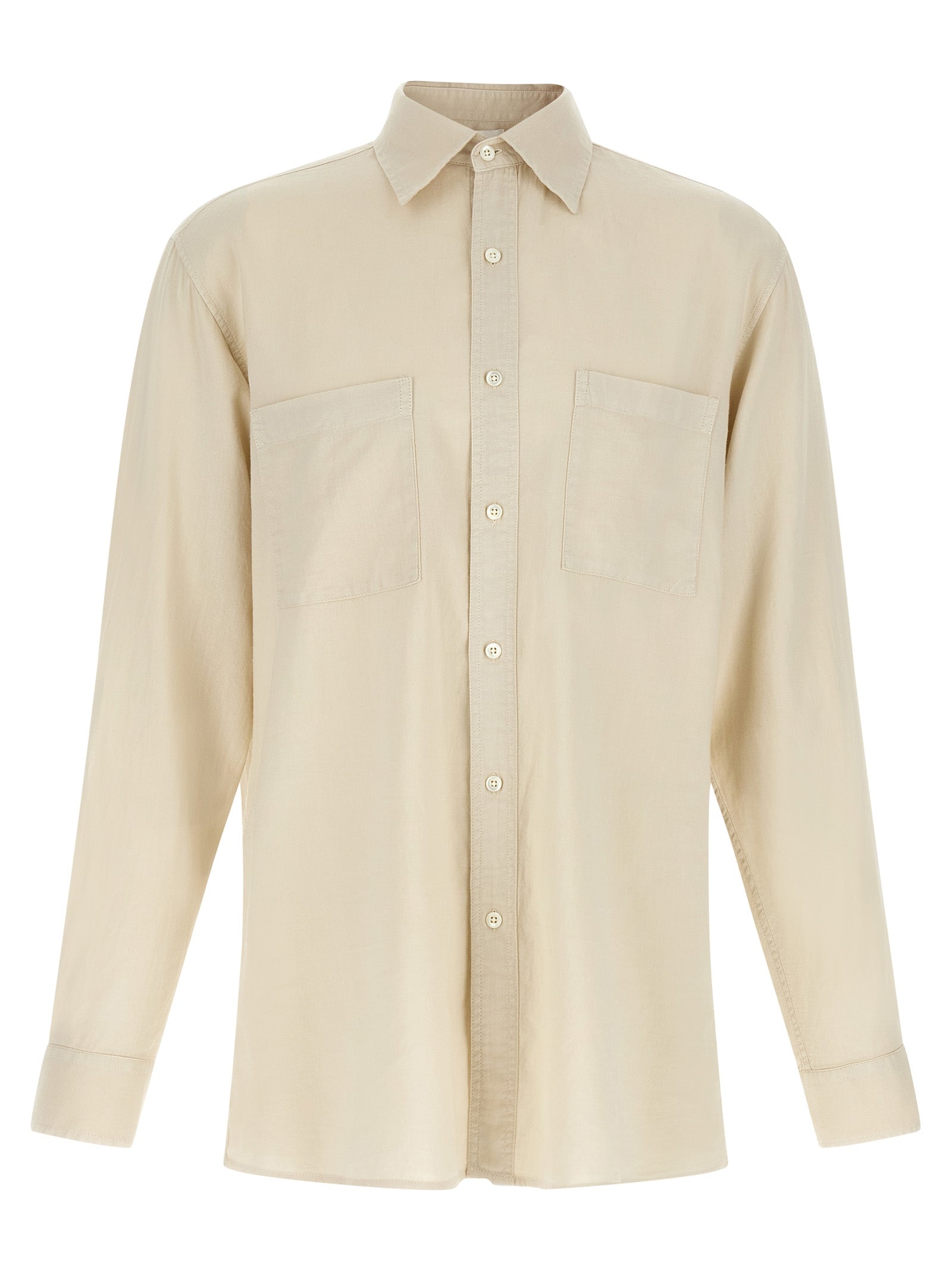 Shirt by CELLAR DOOR for men in cotton beige features an polished silhouette, showcasing a sophisticated and long-sleeve detail for a truly polished finish.