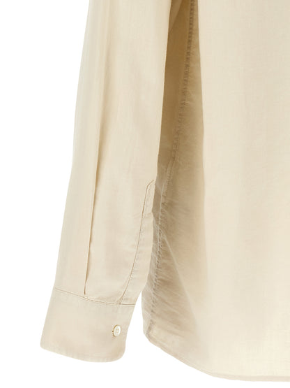 Shirt by CELLAR DOOR for men in cotton beige showcases a sublime silhouette, artfully detailed with a sublime and for a sophisticated, sublime finish.