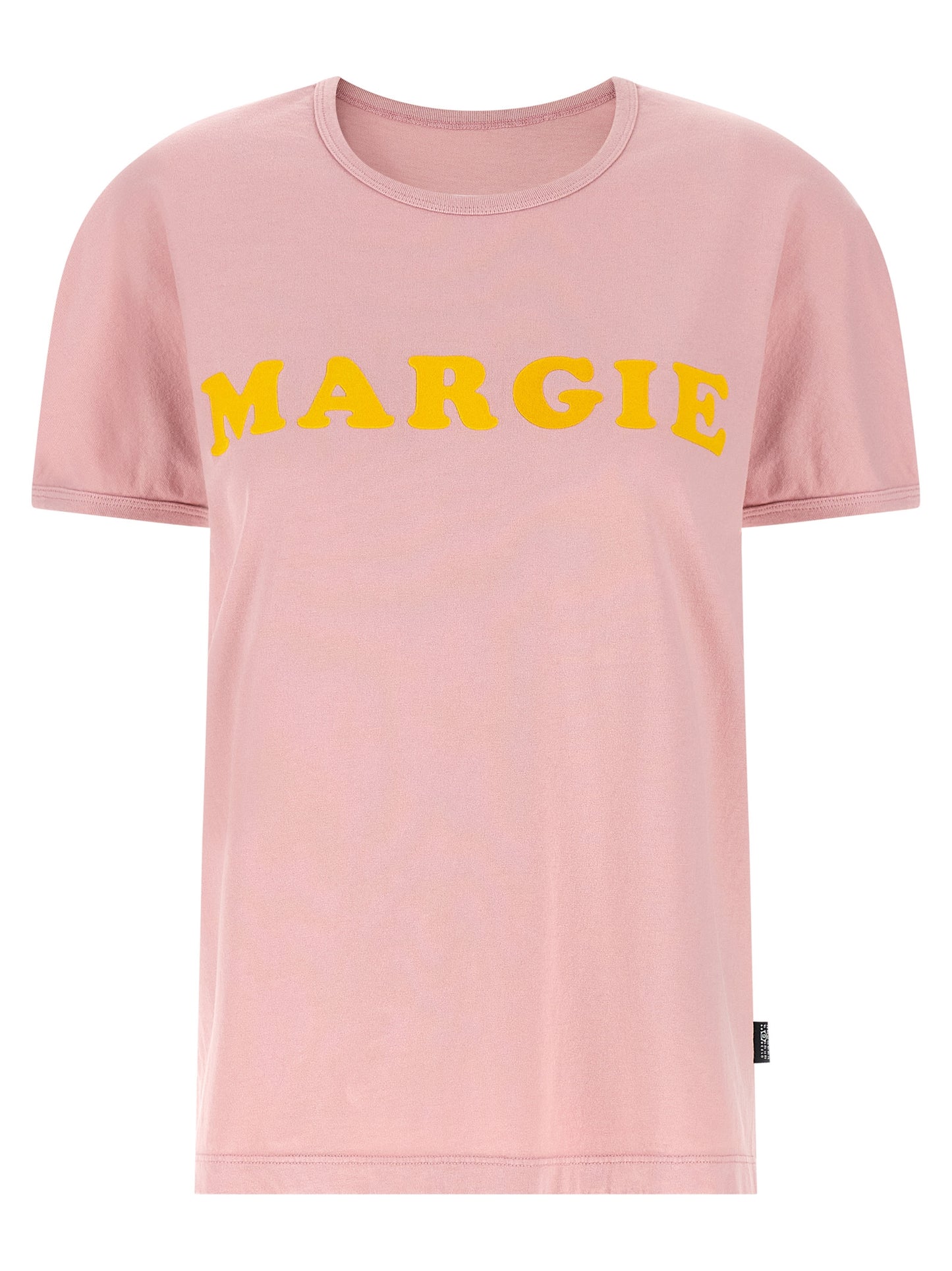 T-Shirt by MM6 Maison Margiela for women in cotton multicolor, pink, white, signature & print showcases a unassuming silhouette, artfully detailed with a refined crew neckline and unassuming short-sleeve for a sophisticated, contemporary look.