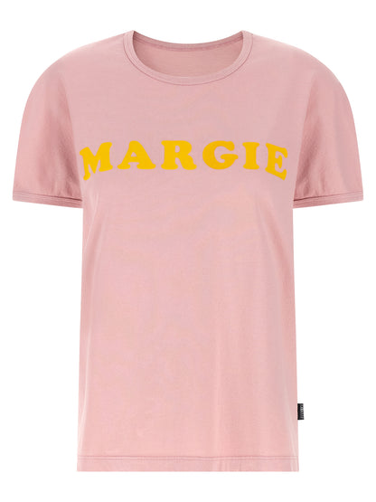 T-Shirt by MM6 Maison Margiela for women in cotton multicolor, pink, white, signature & print showcases a unassuming silhouette, artfully detailed with a refined crew neckline and unassuming short-sleeve for a sophisticated, contemporary look.