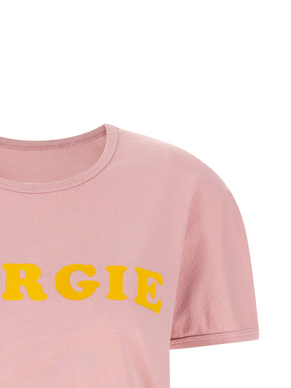 T-Shirt by MM6 Maison Margiela for women in cotton multicolor, pink, white, signature & print showcases a dramatic silhouette, elegantly detailed with a dramatic crew neckline and for a truly dramatic finish.