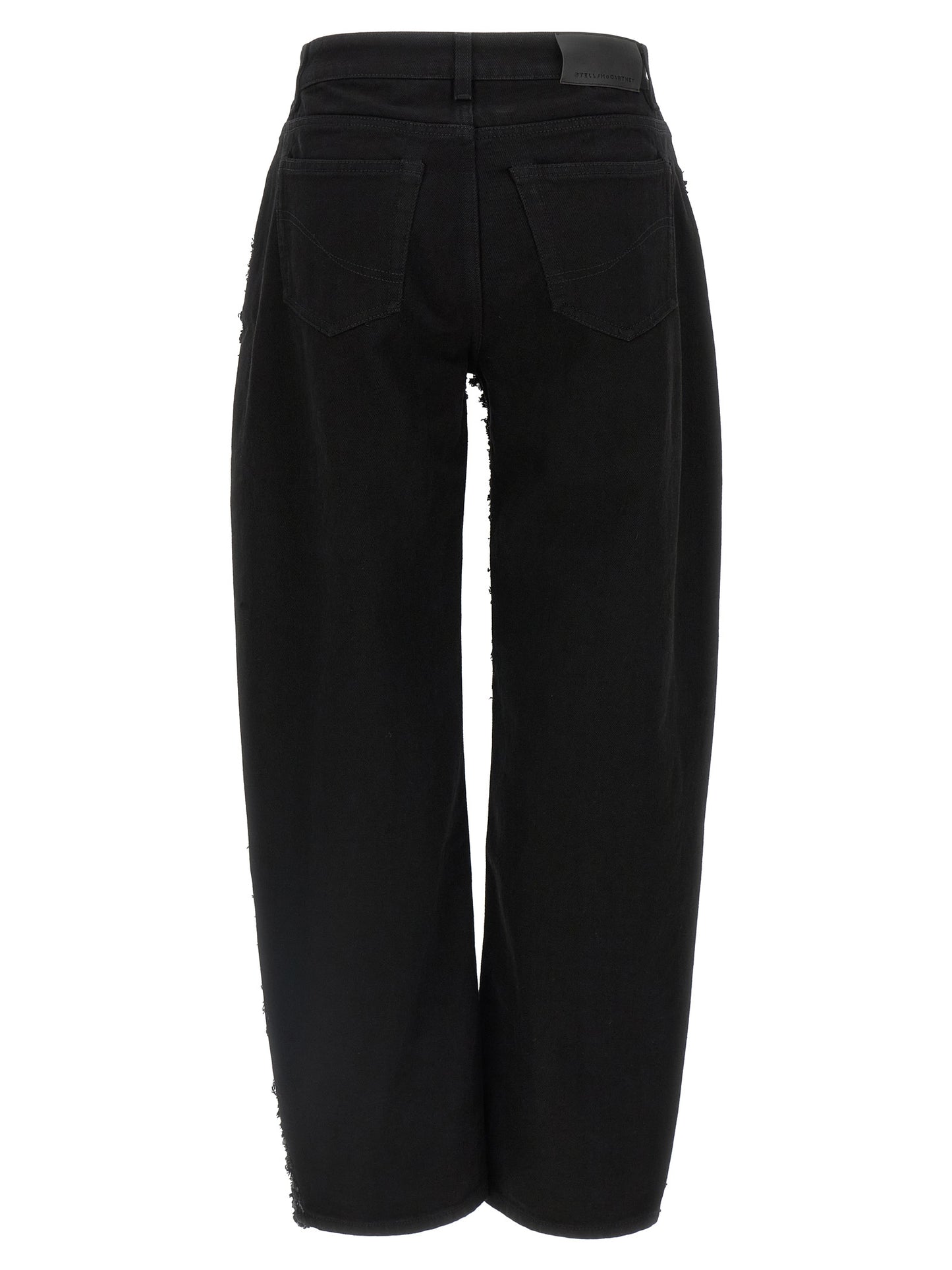 Jeans by Stella McCartney for women in denim cotton black features a polished silhouette with a polished straight-leg, relaxed-fit & wide, reaching a polished long and finished with a polished .