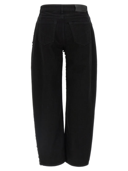 Jeans by Stella McCartney for women in denim cotton black features a polished silhouette with a polished straight-leg, relaxed-fit & wide, reaching a polished long and finished with a polished .