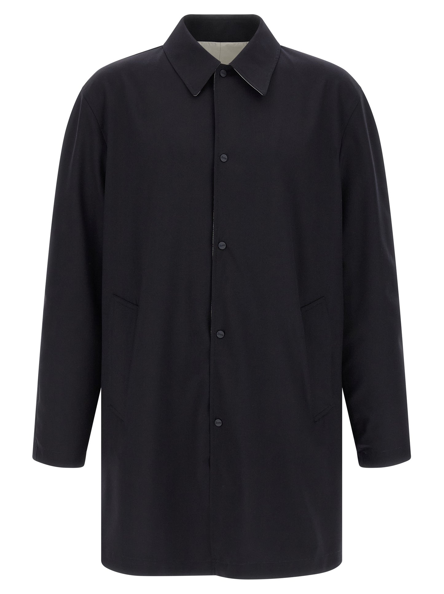 Overcoat by Herno for men in polyester wool multicolor features an voluminous silhouette, showcasing distinct water-resistant, lightweight & pockets and a voluminous shirt-collar neckline for a truly voluminous aesthetic.