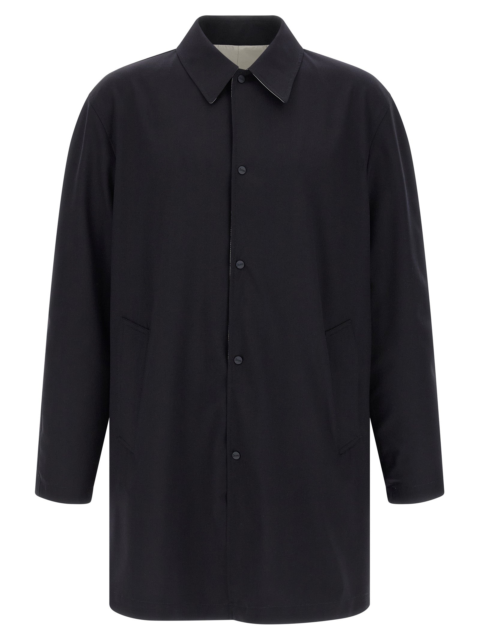 Overcoat by Herno for men in polyester wool multicolor features an voluminous silhouette, showcasing distinct water-resistant, lightweight & pockets and a voluminous shirt-collar neckline for a truly voluminous aesthetic.