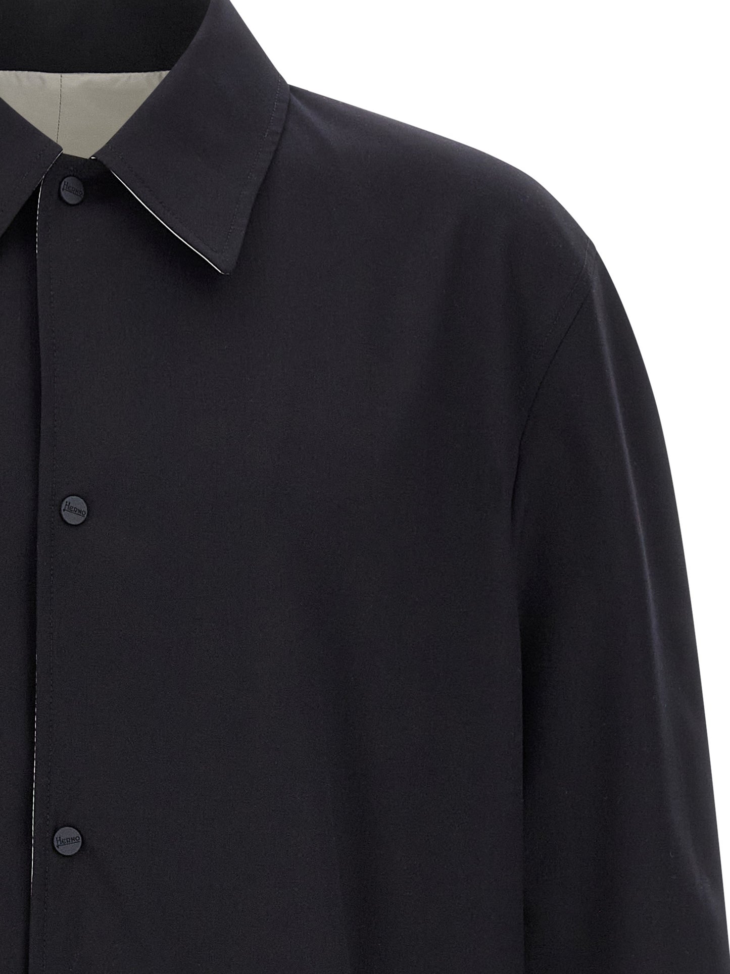 Overcoat by Herno for men in polyester wool multicolor features an satoral silhouette, showcasing a sophisticated shirt-collar neckline and satoral water-resistant, lightweight & pockets for a premium, timeless look.