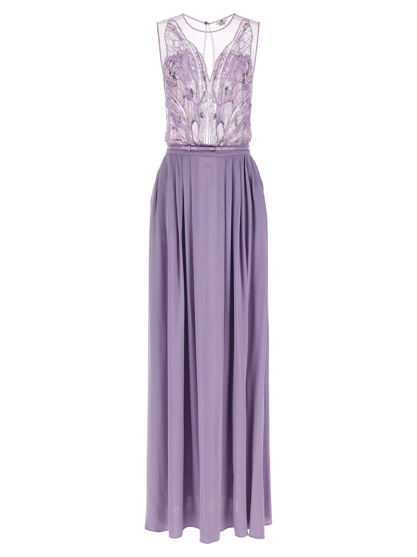 Dress by Elisabetta Franchi for women in vinyl viscose & sequins purple & red features an eye catching silhouette with a sophisticated , elegant sleeveless, and a refined long for a eye catching aesthetic.