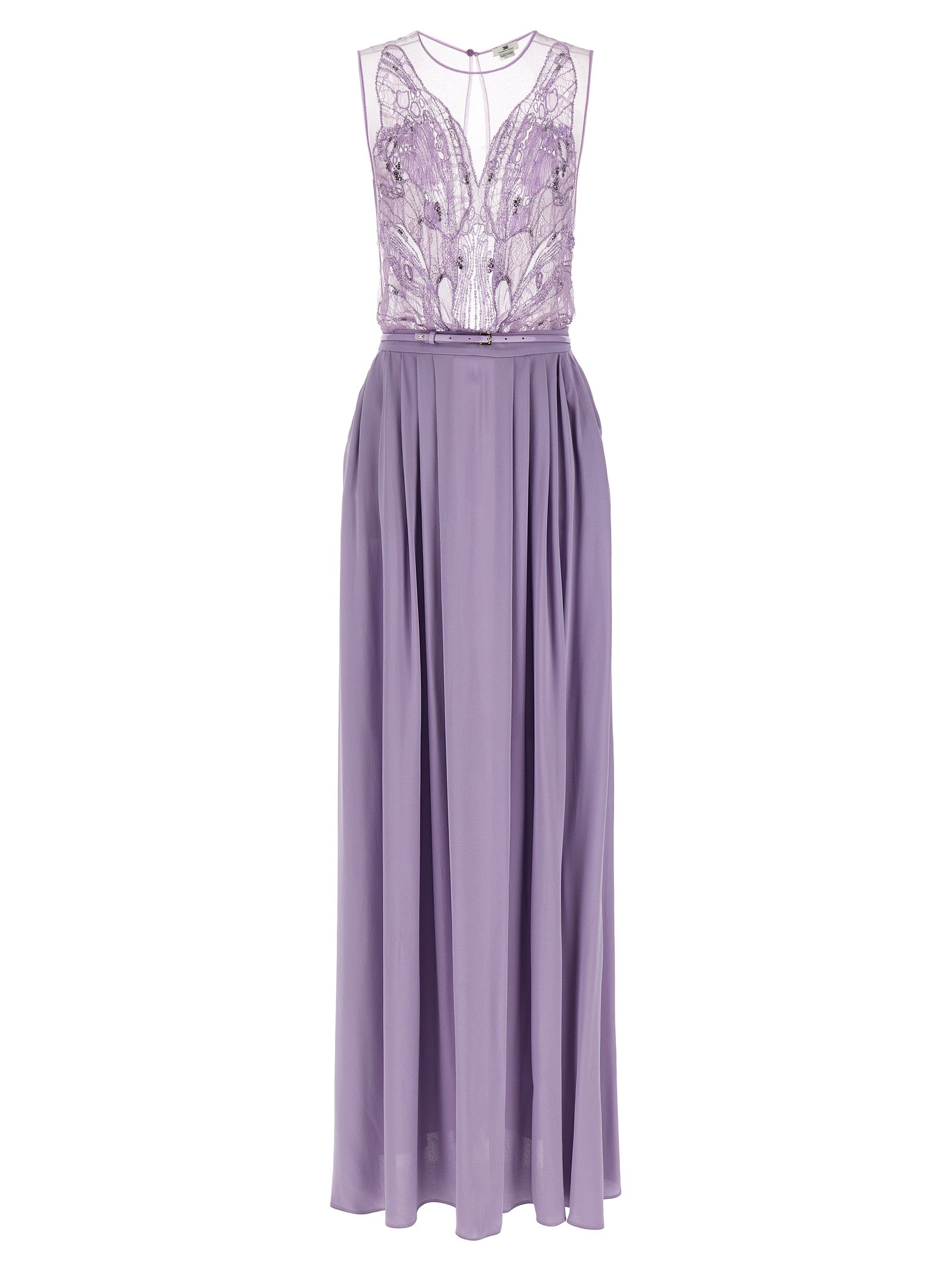 Dress by Elisabetta Franchi for women in vinyl viscose & sequins purple & red features an eye catching silhouette with a sophisticated , elegant sleeveless, and a refined long for a eye catching aesthetic.