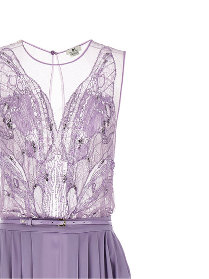 Dress by Elisabetta Franchi for women in vinyl viscose & sequins purple & red features an sultry silhouette defined by a and , falling to an sultry long for a sultry look.