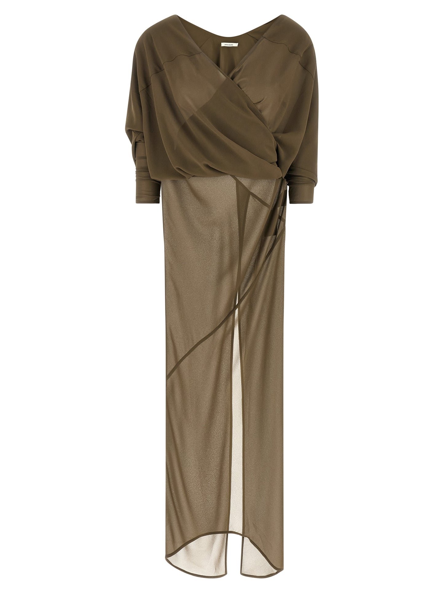 Dress by Entire Studios for women in polyester bicolour, green & transparent features an magnificent silhouette, artfully detailed with a magnificent v-neck split neckline and long-sleeve that flows into an magnificent long.