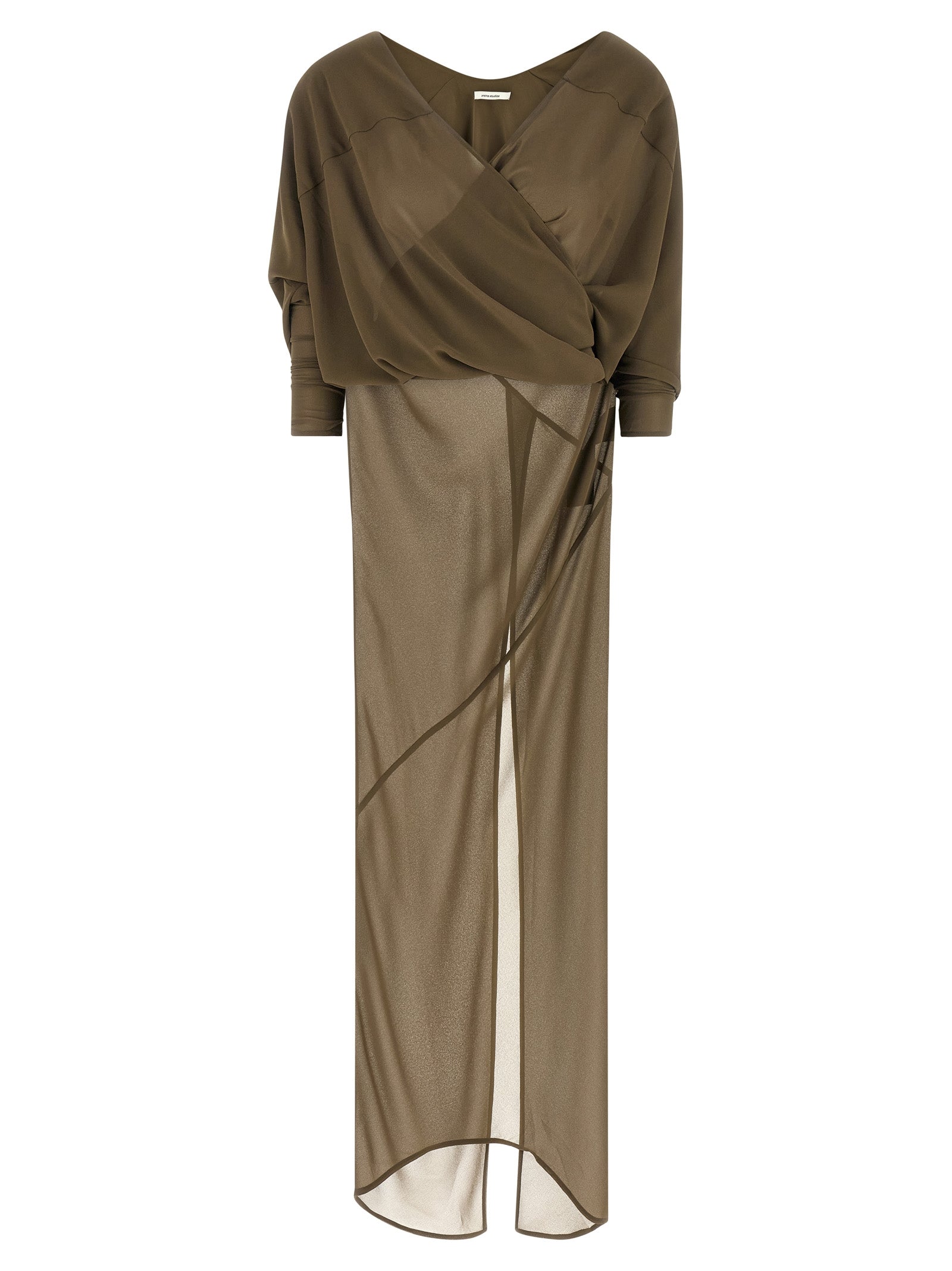 Dress by Entire Studios for women in polyester bicolour, green & transparent features an magnificent silhouette, artfully detailed with a magnificent v-neck split neckline and long-sleeve that flows into an magnificent long.