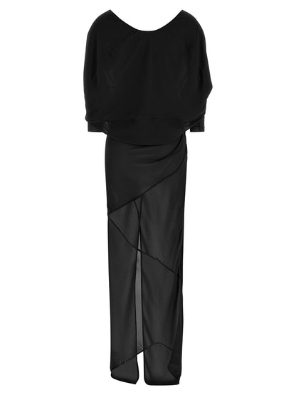 Dress by Entire Studios for women in polyester black & transparent showcases a striking silhouette, elegantly detailed with a , refined v-neck split neckline, and a striking long for a striking finish.