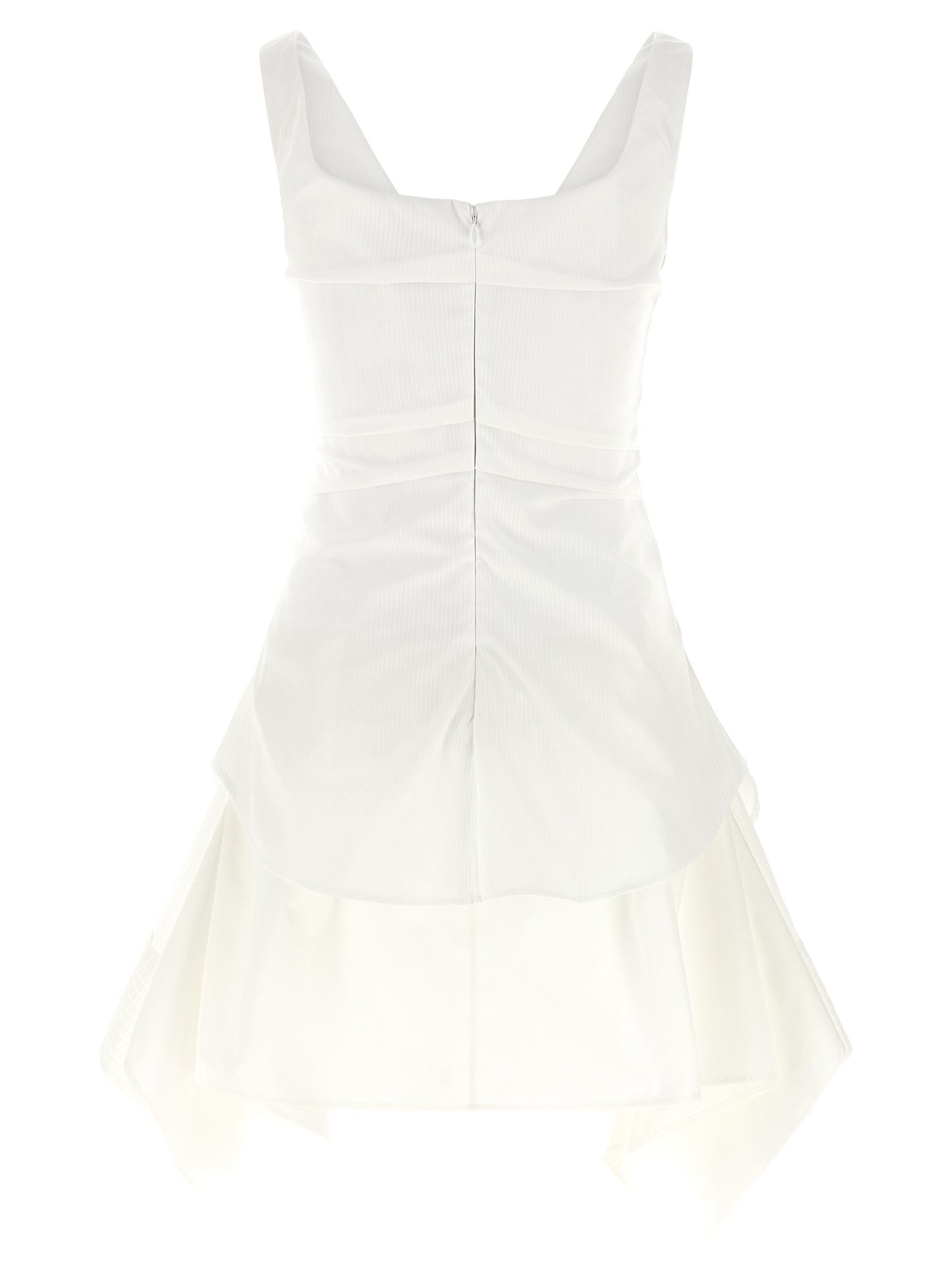 Dress by Alexander McQueen for women in cotton white & striped features an magnificent silhouette, artfully detailed with a magnificent square neckline and that flows into an magnificent short mini.