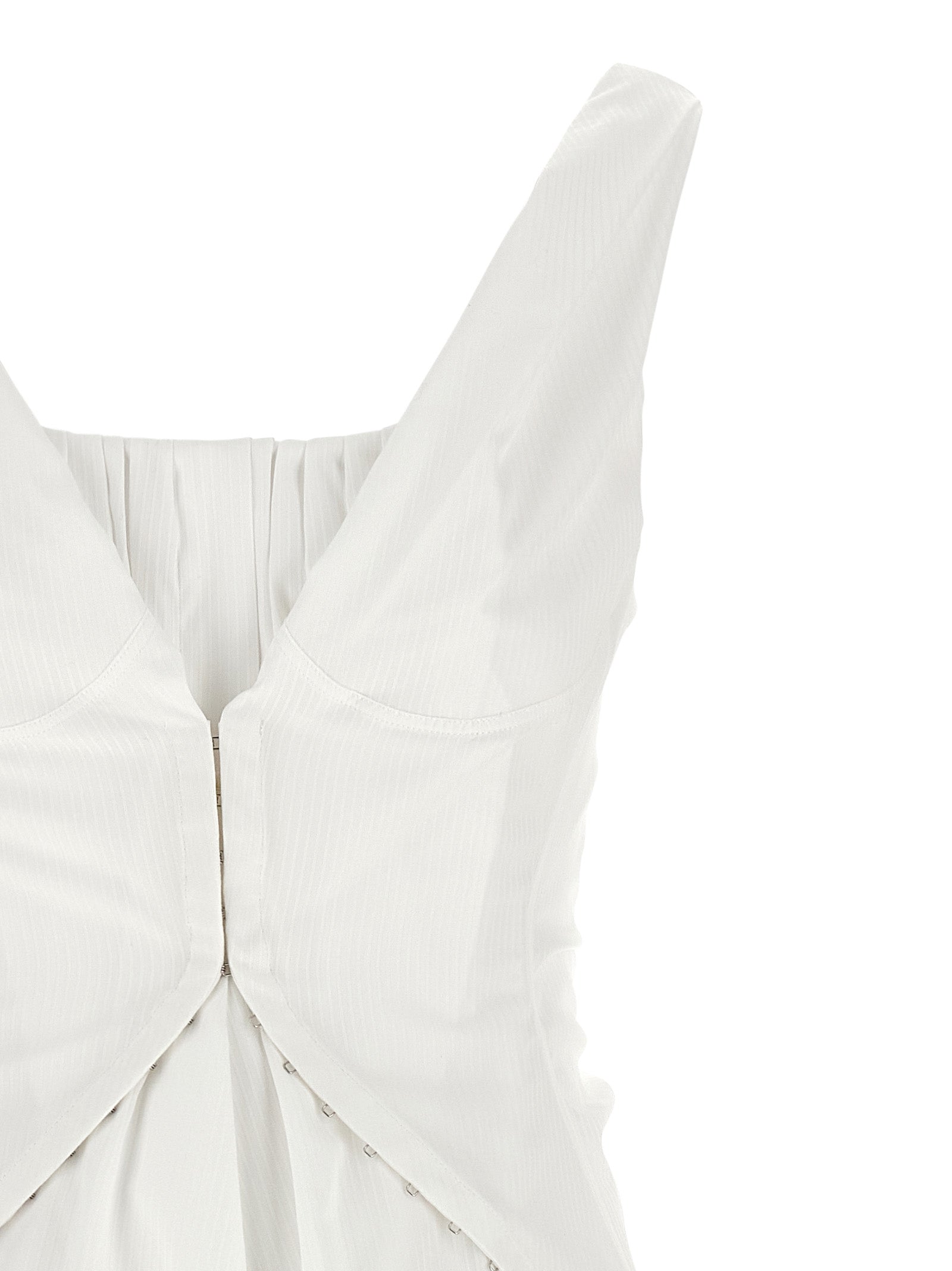 Dress by Alexander McQueen for women in cotton white & striped features an sultry silhouette defined by a square neckline and , falling to an sultry short mini for a sultry look.