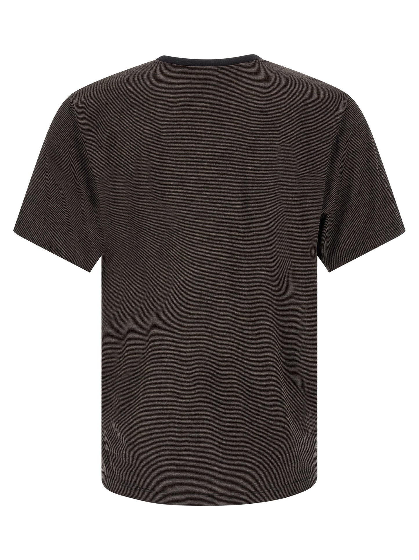 T-Shirt by Saint Laurent for men in wool brown & striped showcases a unassuming silhouette, artfully detailed with a refined crew neckline and unassuming for a sophisticated, contemporary look.