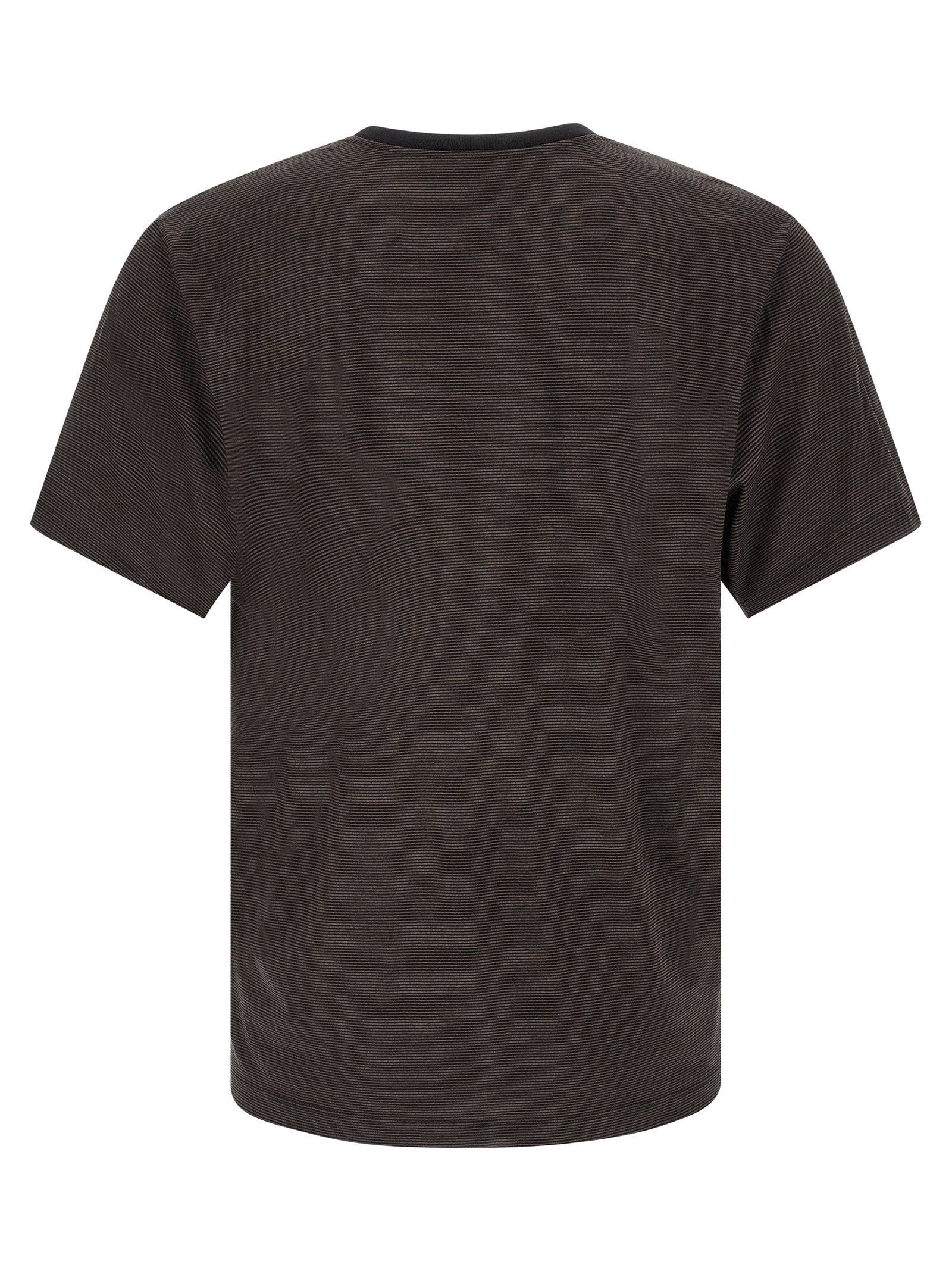 T-Shirt by Saint Laurent for men in wool brown & striped showcases a unassuming silhouette, artfully detailed with a refined crew neckline and unassuming for a sophisticated, contemporary look.
