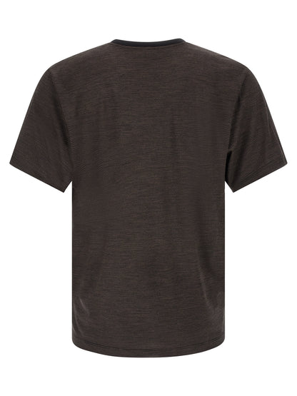 T-Shirt by Saint Laurent for men in wool brown & striped showcases a unassuming silhouette, artfully detailed with a refined crew neckline and unassuming for a sophisticated, contemporary look.