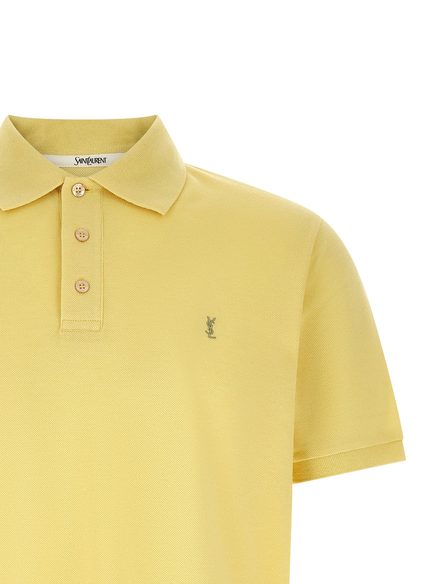 Polo Shirt by Saint Laurent for men in cotton bicolour & yellow presents a crisp silhouette, artfully detailed with a crisp and crisp .