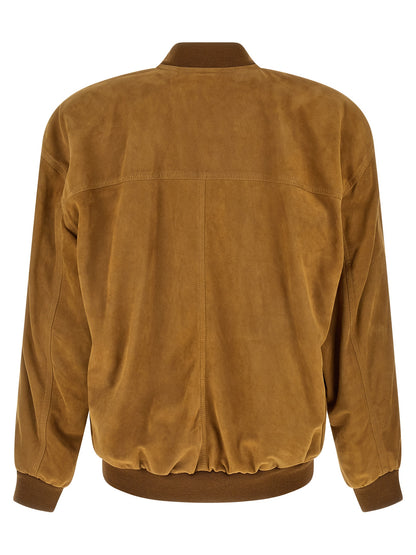 Bomber Jacket by Saint Laurent for men in lamb leather & wool brown & horn features an on trend silhouette, showcasing refined pockets and a sophisticated for a truly on trend finish.