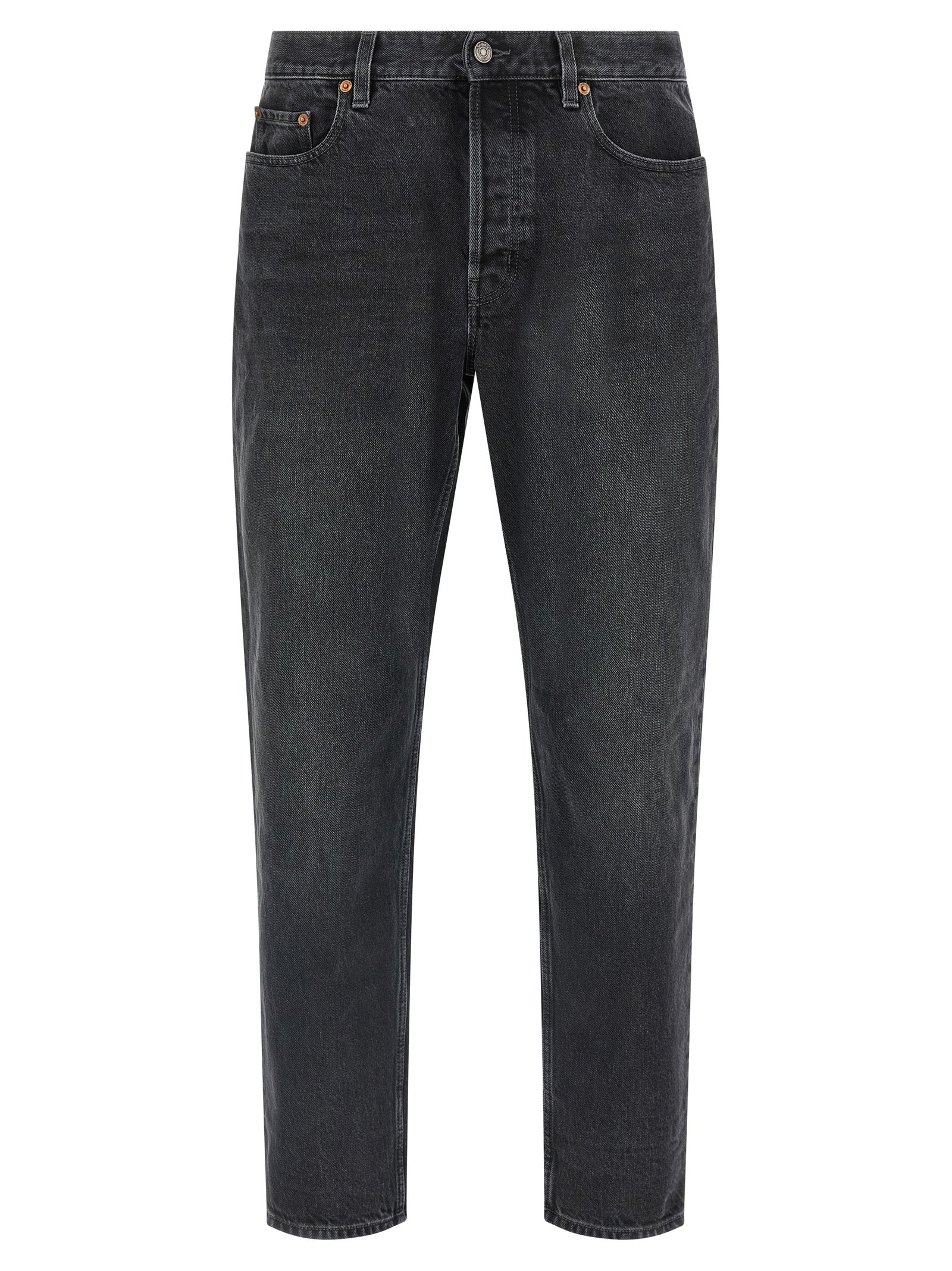 Jeans by Saint Laurent for men in cotton denim black features a polished silhouette with a polished straight-leg, reaching a polished long and finished with a polished .