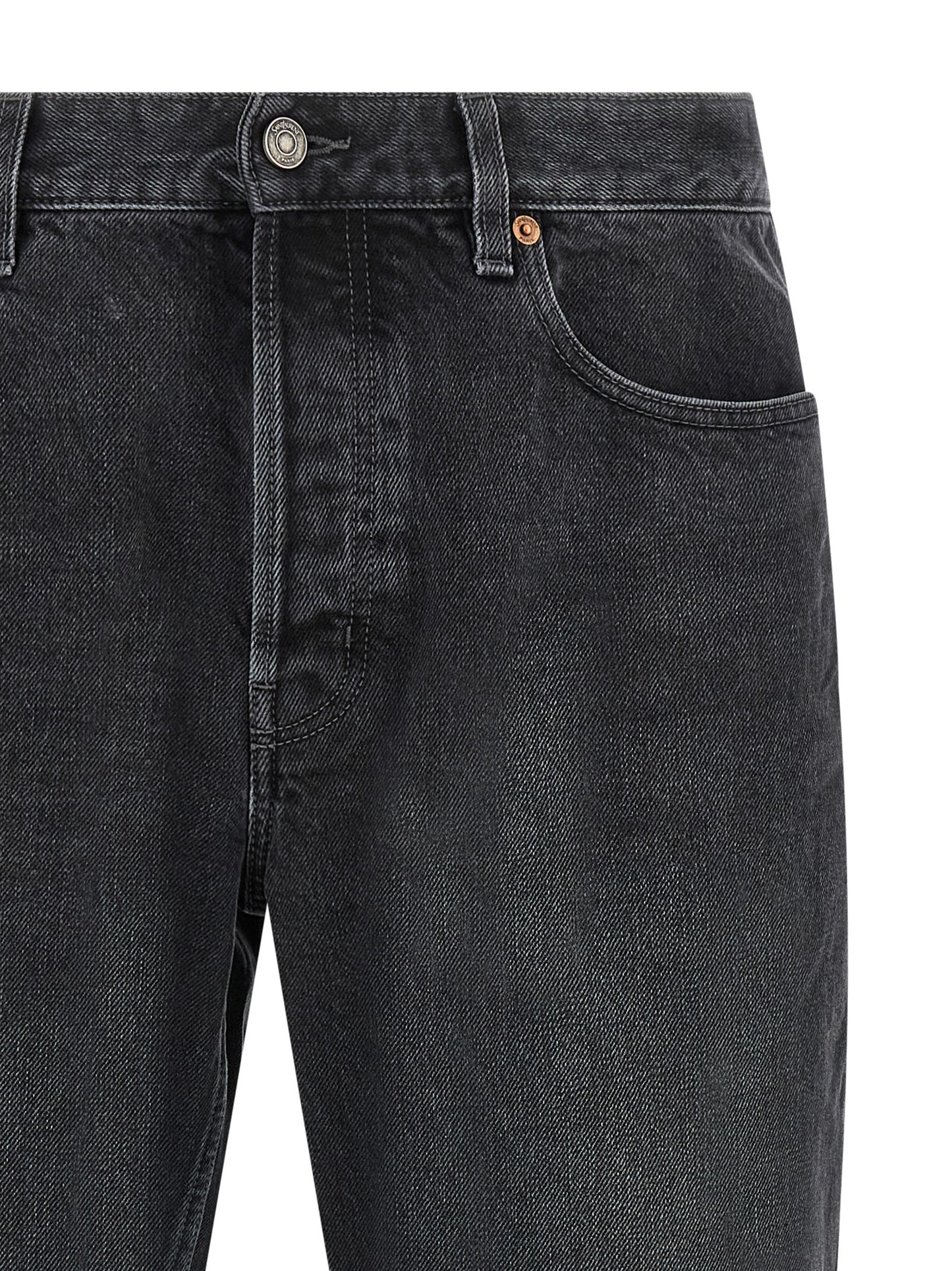Jeans by Saint Laurent for men in cotton denim black features an sartorial straight-leg and long with a cut for a sartorial finish.