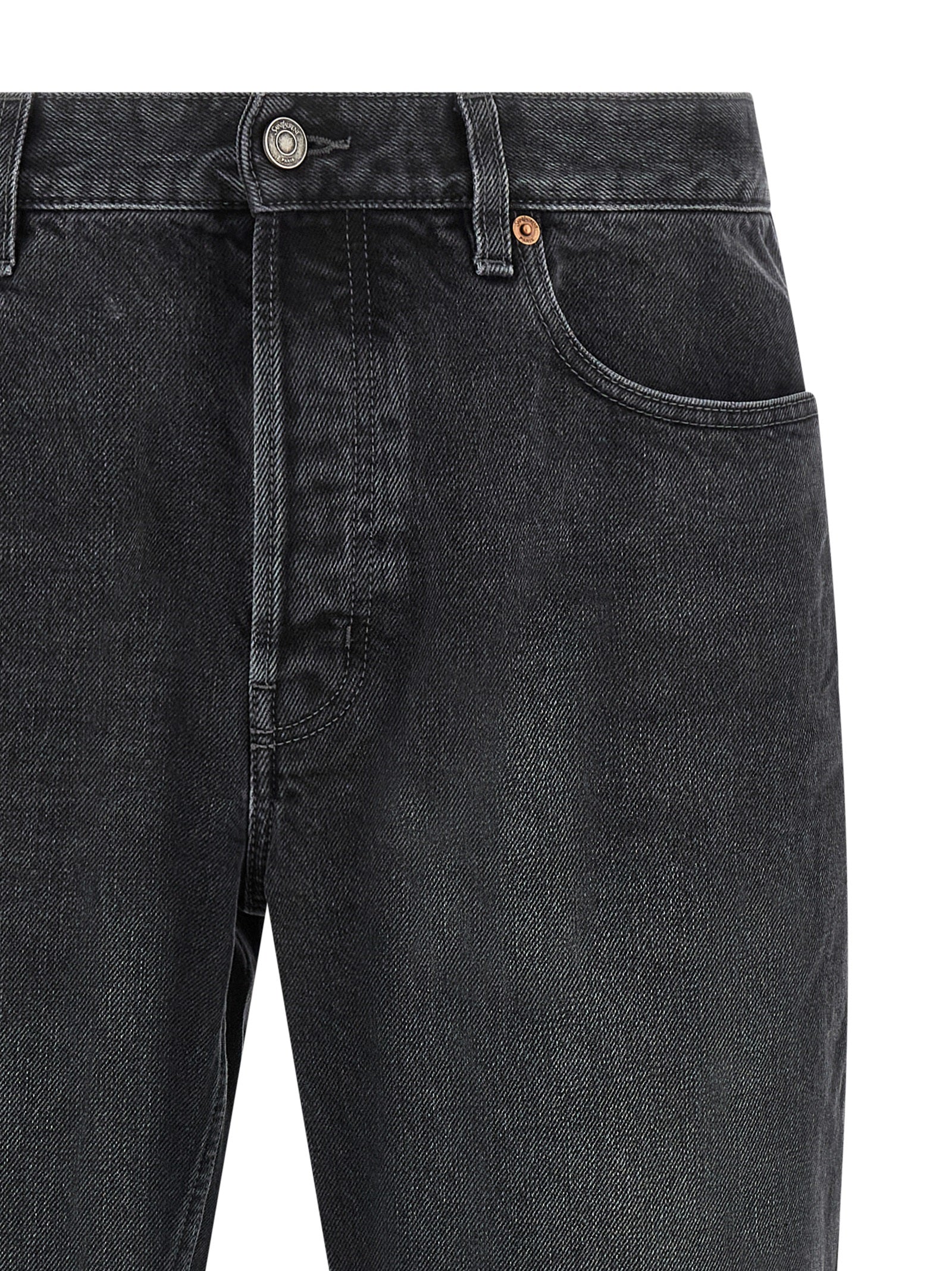 Jeans by Saint Laurent for men in cotton denim black features an sartorial straight-leg and long with a cut for a sartorial finish.