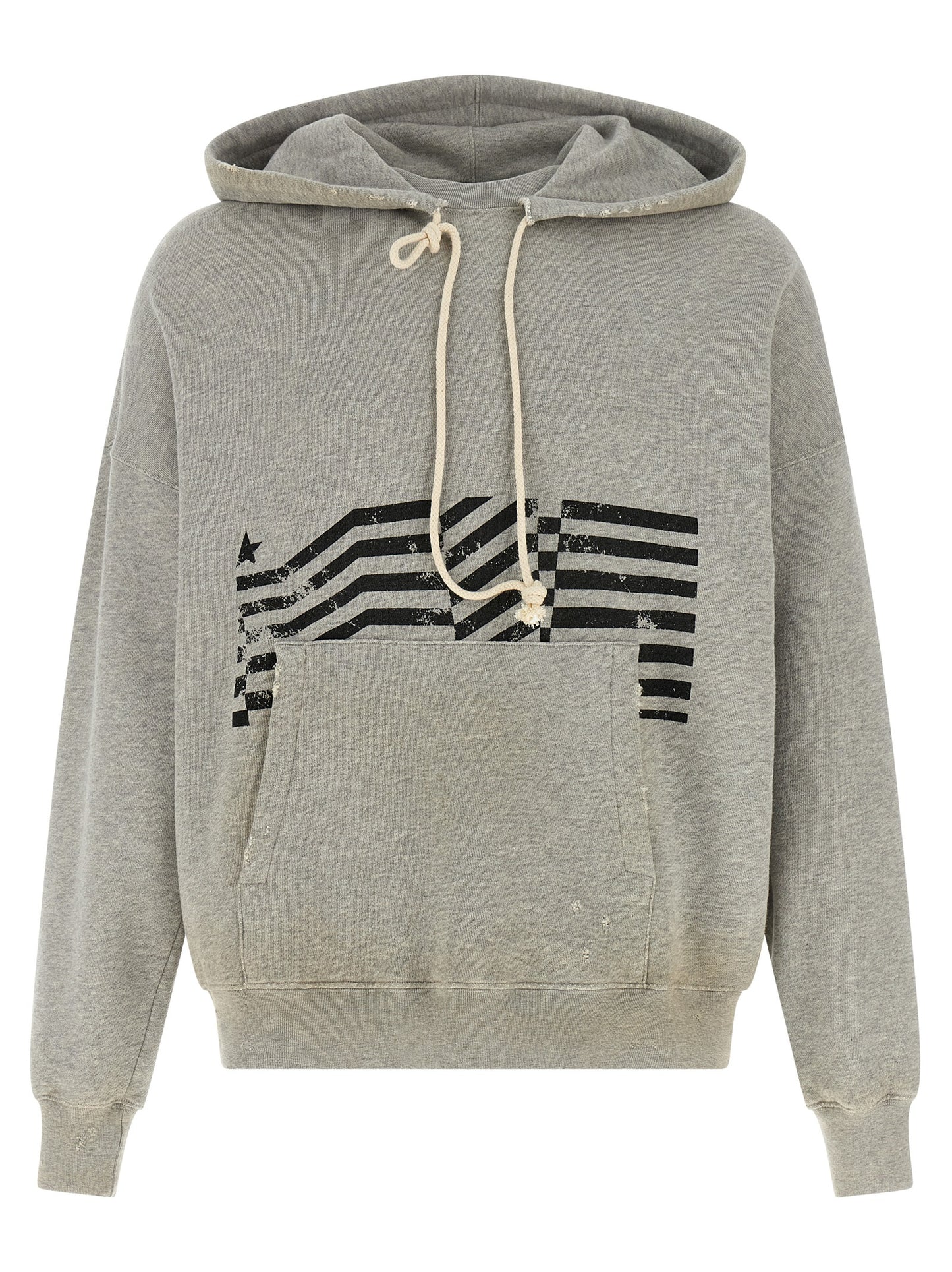 Sweatshirt Hoodie by Golden Goose for men in cotton gray & print features an luminous silhouette, showcasing a sophisticated hooded neckline and long-sleeve for a truly luminous look.
