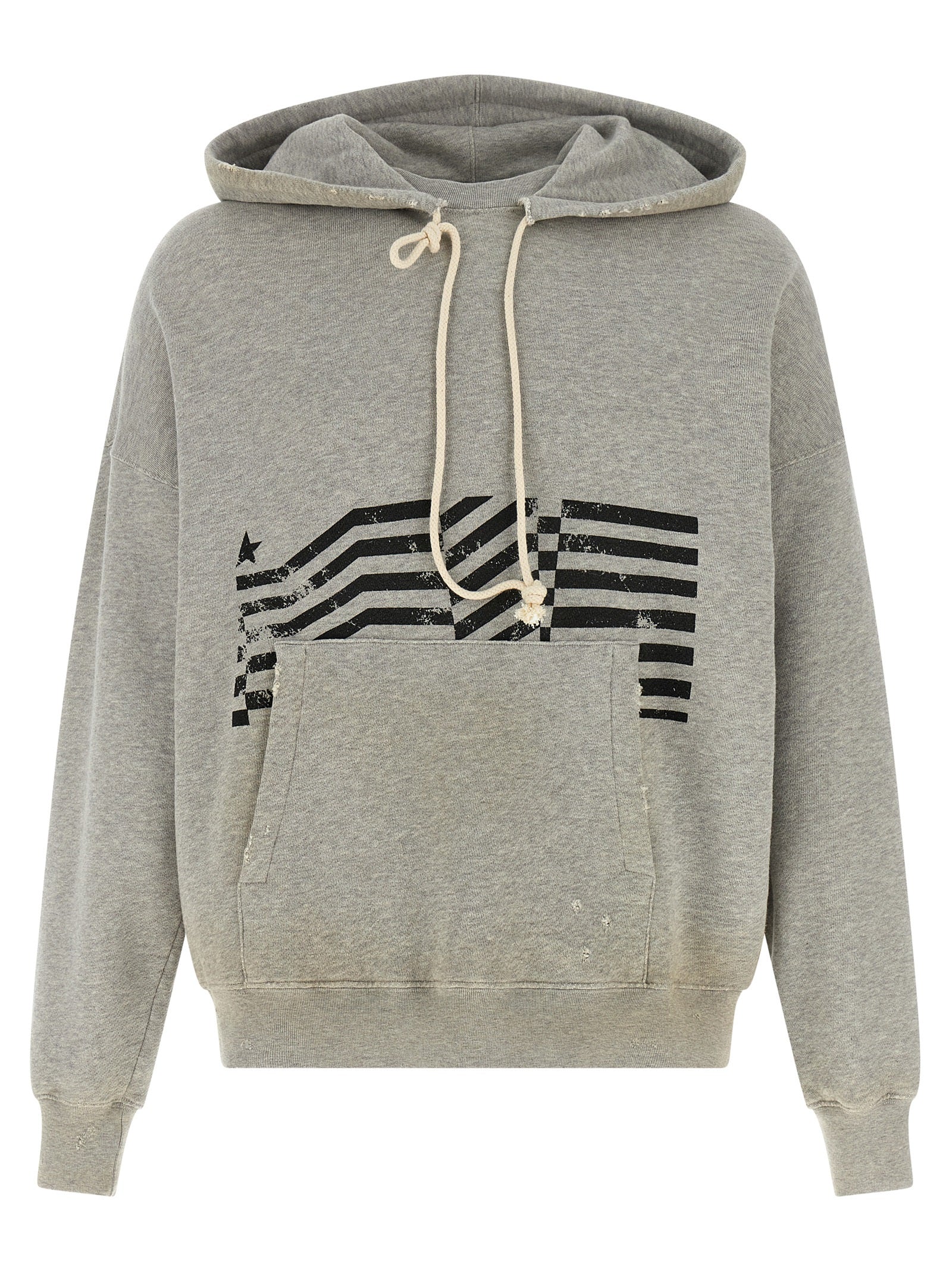 Sweatshirt Hoodie by Golden Goose for men in cotton gray & print features an luminous silhouette, showcasing a sophisticated hooded neckline and long-sleeve for a truly luminous look.