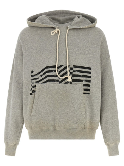 Sweatshirt Hoodie by Golden Goose for men in cotton gray & print features an luminous silhouette, showcasing a sophisticated hooded neckline and long-sleeve for a truly luminous look.