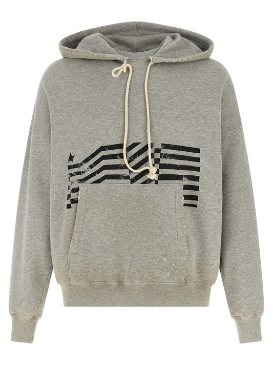 Sweatshirt Hoodie by Golden Goose for men in cotton gray & print features an luminous silhouette, showcasing a sophisticated hooded neckline and long-sleeve for a truly luminous look.